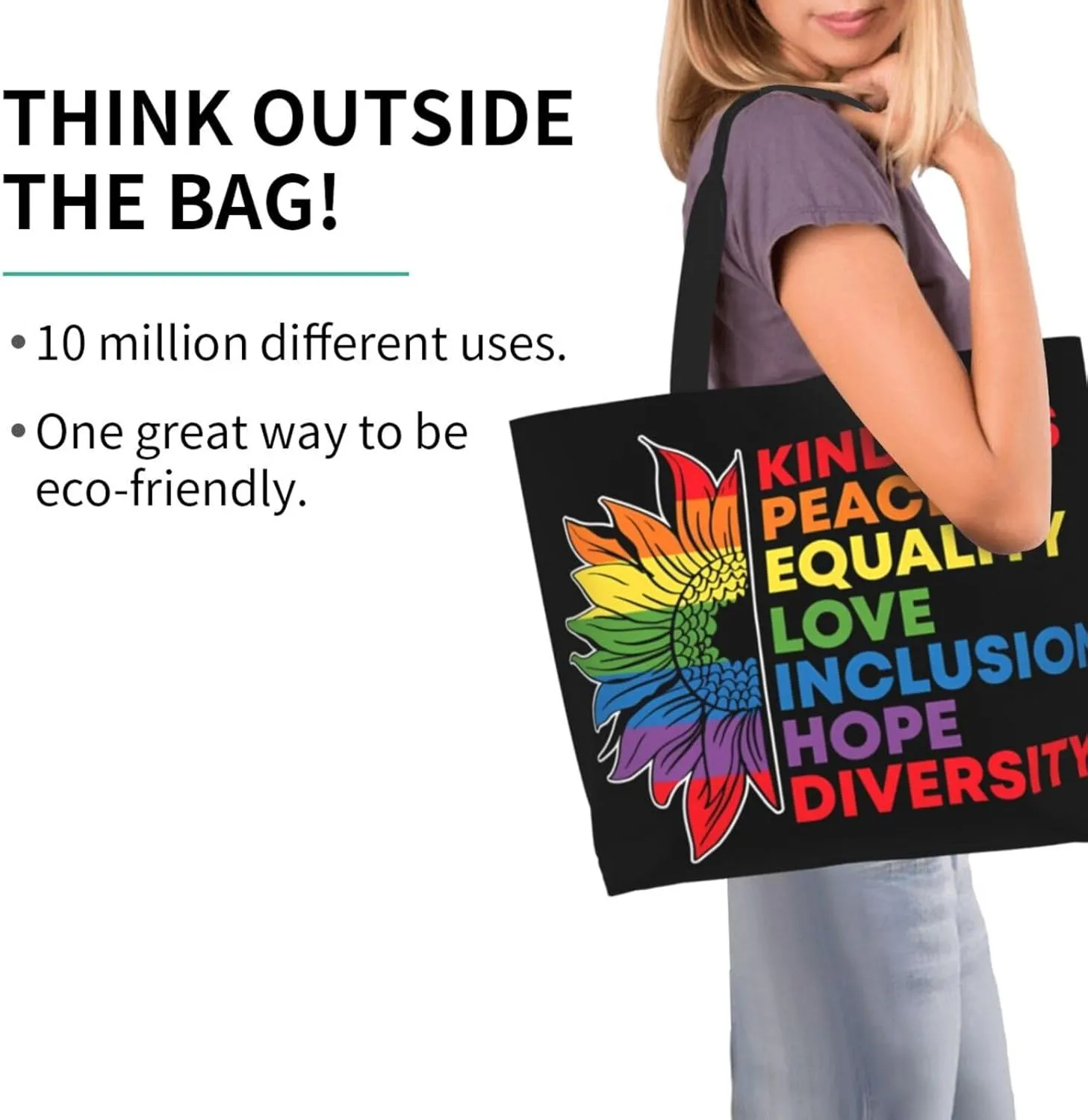 LGBT Pride Rainbow Gay allyship Heart Women's Tote Bag Large Capacity Single Shoulder Bags Handbag for Shopping Work