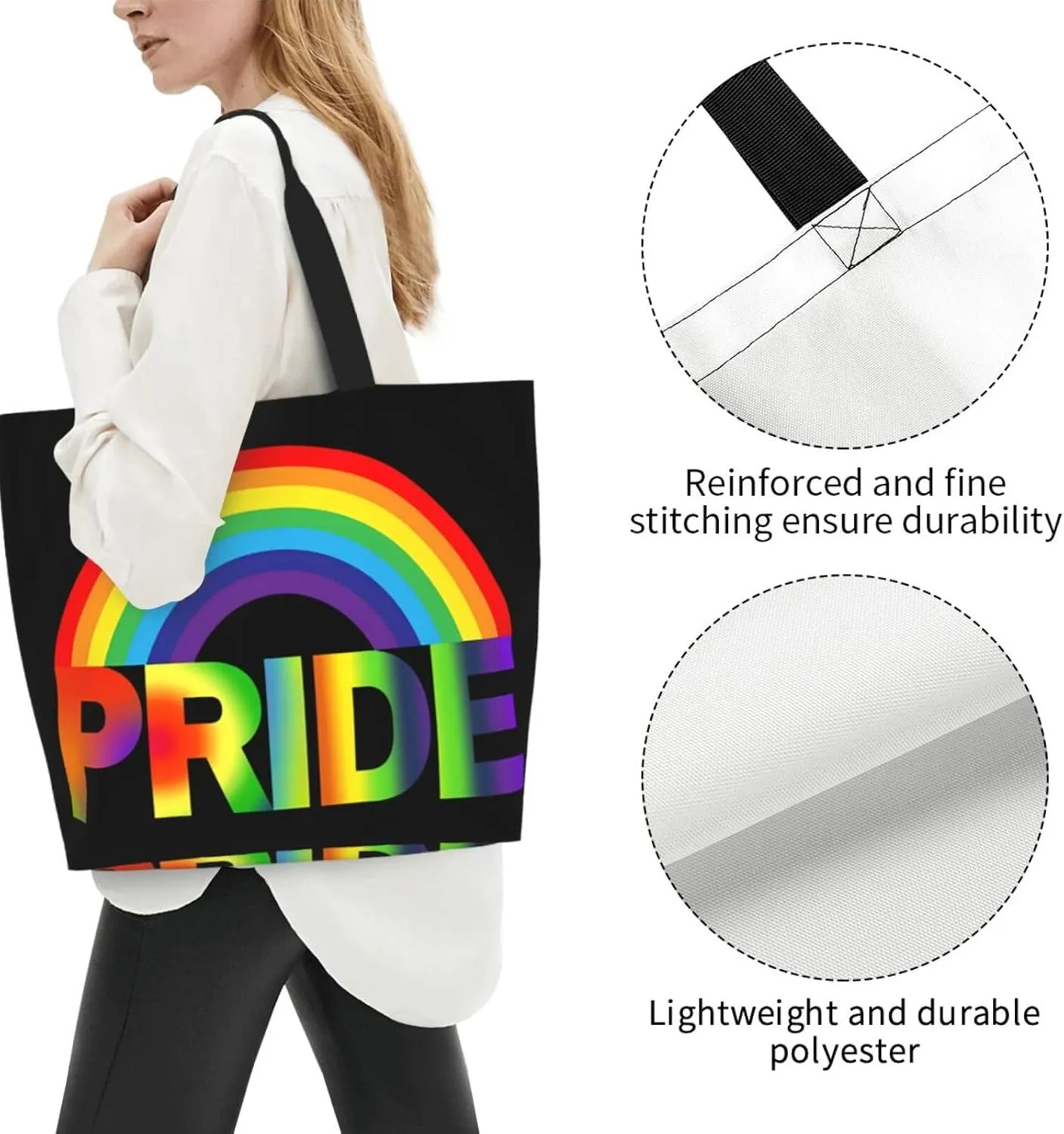 LGBT Pride Rainbow Gay allyship Heart Women's Tote Bag Large Capacity Single Shoulder Bags Handbag for Shopping Work