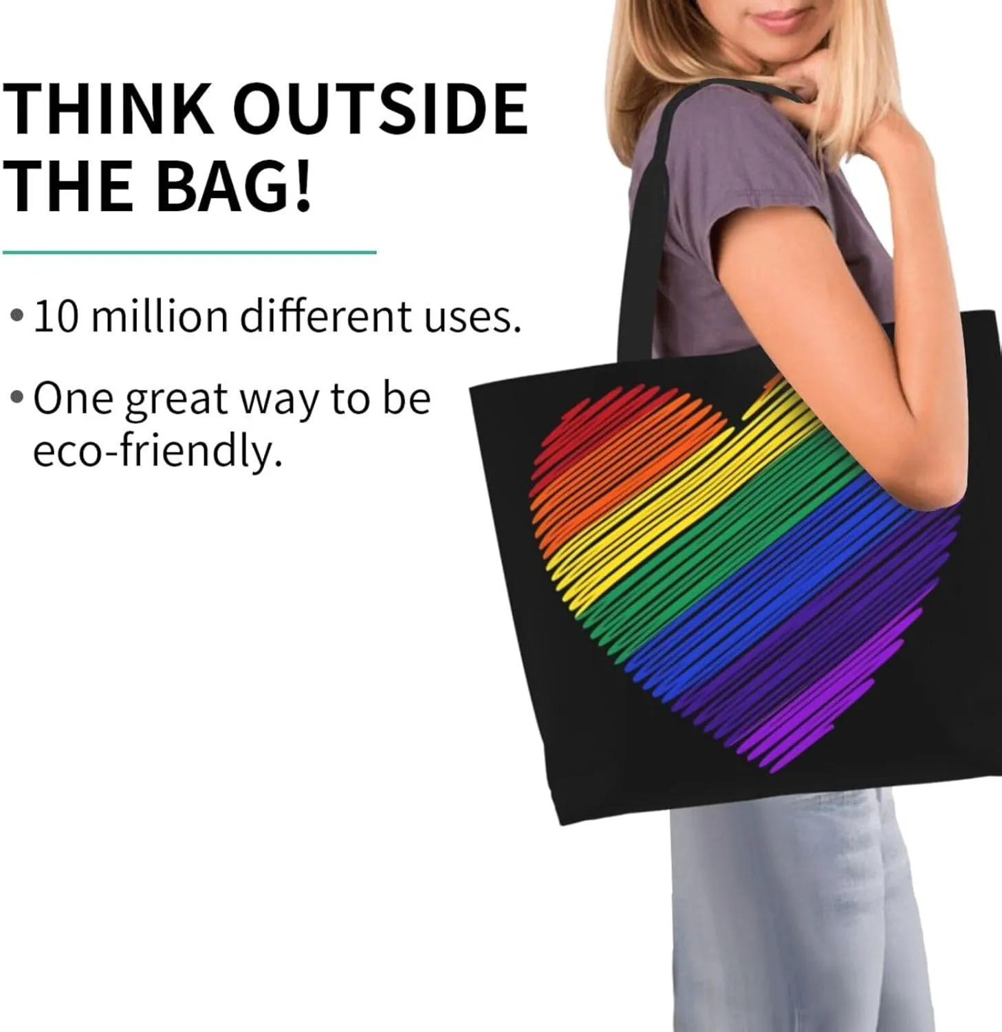 LGBT Pride Rainbow Gay allyship Heart Women's Tote Bag Large Capacity Single Shoulder Bags Handbag for Shopping Work
