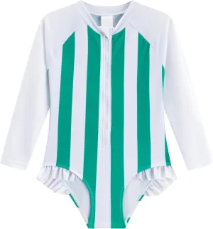 LIZENS Girls' One-Piece Swimwear Rash Guard Swimsuit Zipper Bathing Suits Long Sleeve Ruffle Girl Full Cover Flower Print
