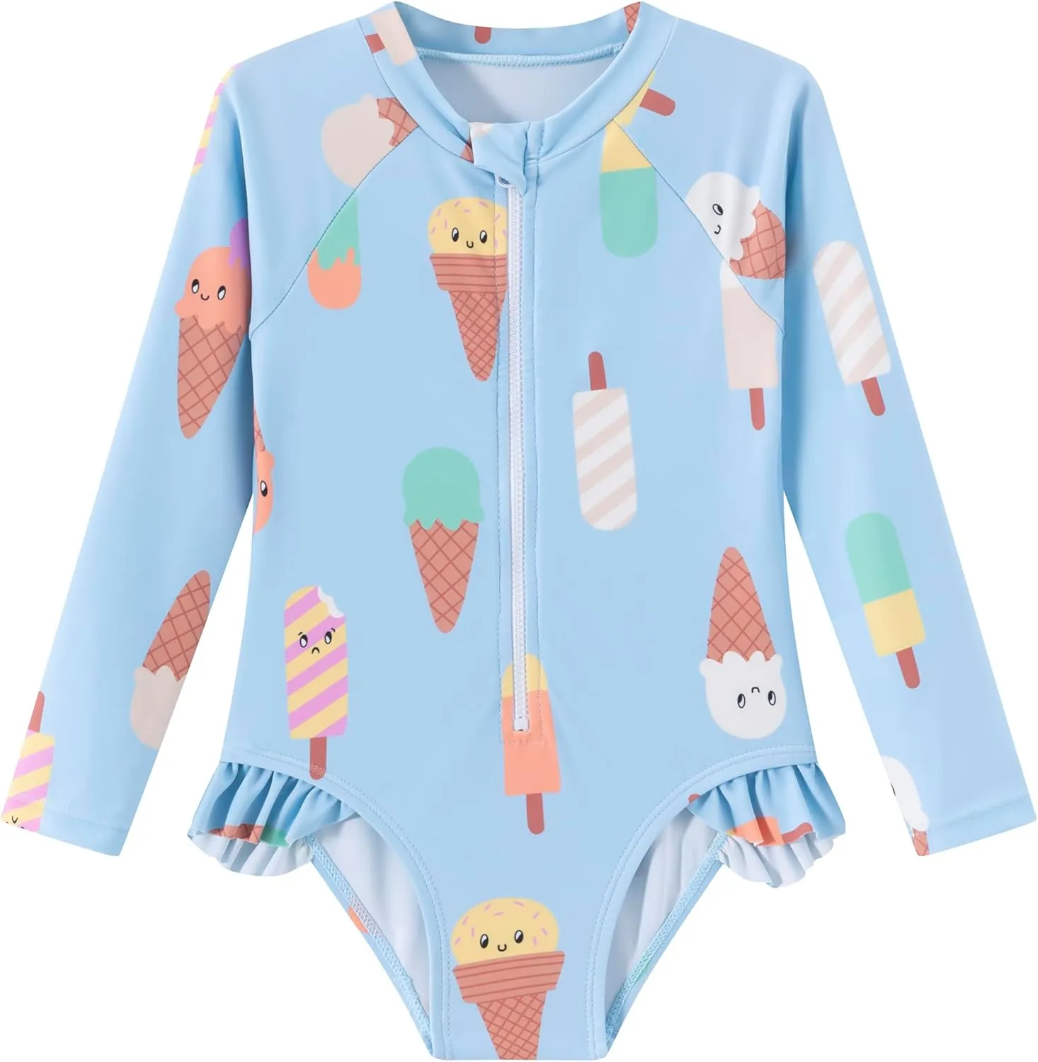 LIZENS Girls' One-Piece Swimwear Rash Guard Swimsuit Zipper Bathing Suits Long Sleeve Ruffle Girl Full Cover Flower Print