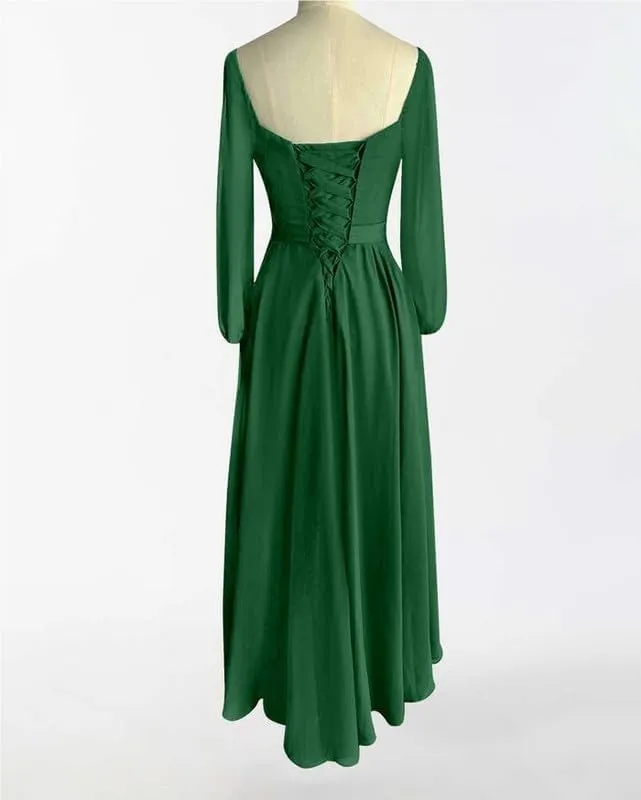 Long Sleeve Mother of The Bride Dresses for Wedding 2024 Chiffon Pleated Sweetheart Long Formal Evening Gown with Slit