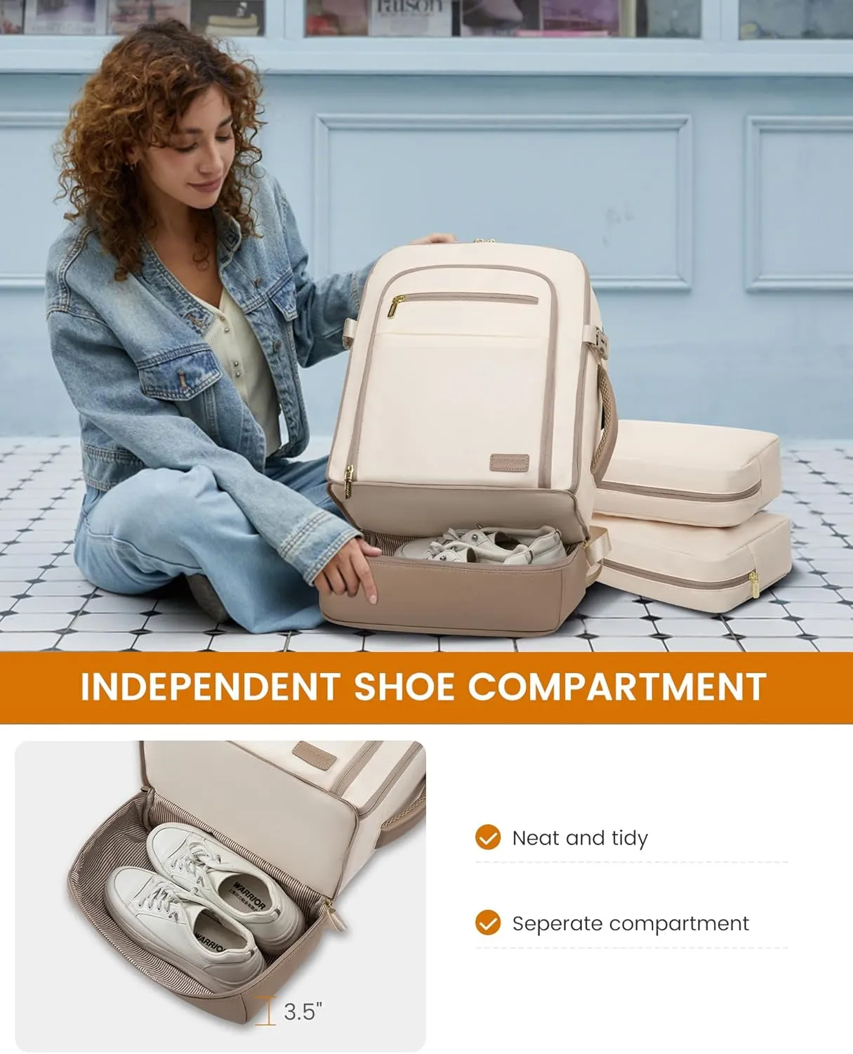 LOVEVOOK Travel Backpack for Women with Shoes Compartment,40L Personal Item Travel Bag Flight Approved Carry On Backpack with 2 Packing Cubes,Large Casual Weekender Luggage Daypack