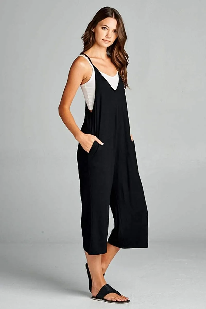 Loving People Loose Fit Jumpsuits for Women Casual Capri Jumpsuit Jumpers Rompers Sleeveless with Pockets Maternity Clothes