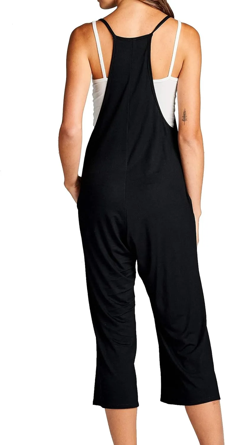 Loving People Loose Fit Jumpsuits for Women Casual Capri Jumpsuit Jumpers Rompers Sleeveless with Pockets Maternity Clothes