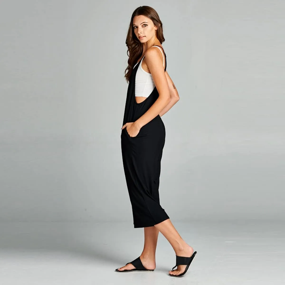Loving People Loose Fit Jumpsuits for Women Casual Capri Jumpsuit Jumpers Rompers Sleeveless with Pockets Maternity Clothes