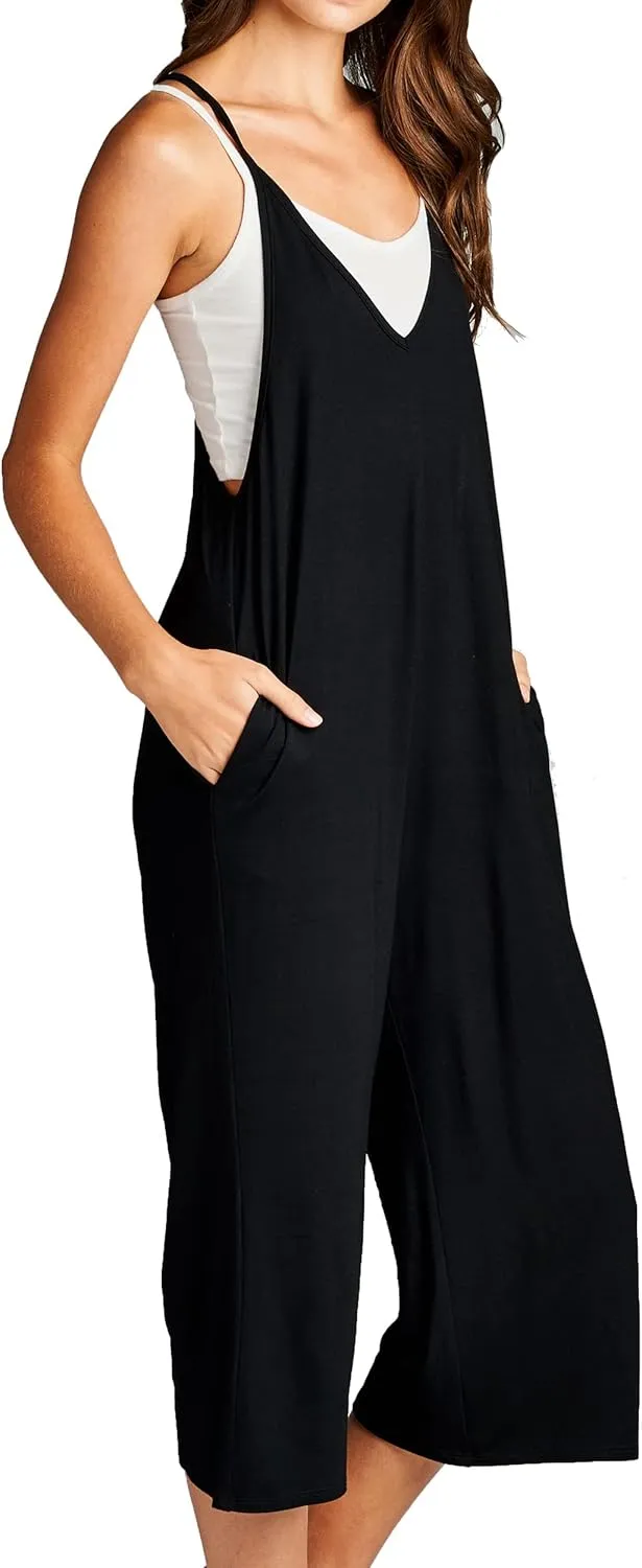 Loving People Loose Fit Jumpsuits for Women Casual Capri Jumpsuit Jumpers Rompers Sleeveless with Pockets Maternity Clothes