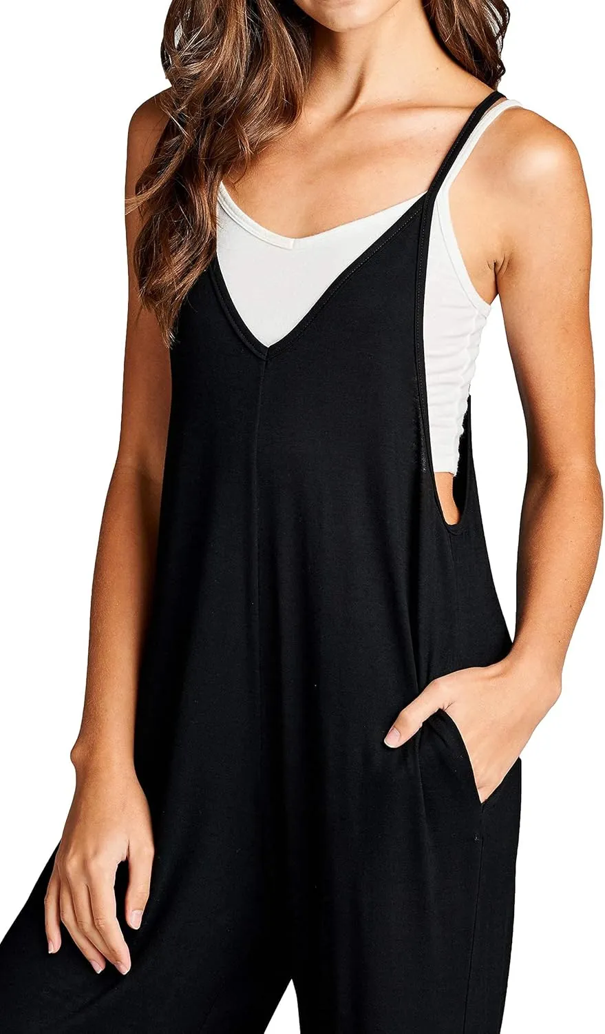 Loving People Loose Fit Jumpsuits for Women Casual Capri Jumpsuit Jumpers Rompers Sleeveless with Pockets Maternity Clothes