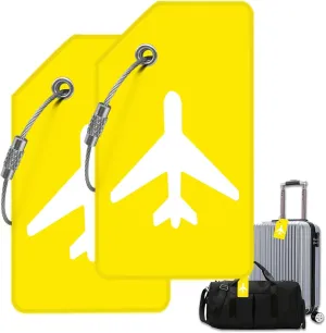 Luggage Tags - Travel Essentials Accessories for Suitcases, Backpacks, Bags & More - 2 Pack Yellow Silicone Rectangular Labels
