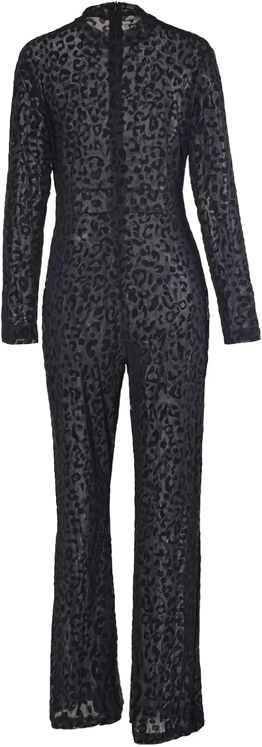 magorange Women Plus Size One Piece Jumpsuits Lace See Through Sexy Bodycon Long Sleeve Romper Clubwear