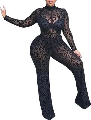 magorange Women Plus Size One Piece Jumpsuits Lace See Through Sexy Bodycon Long Sleeve Romper Clubwear