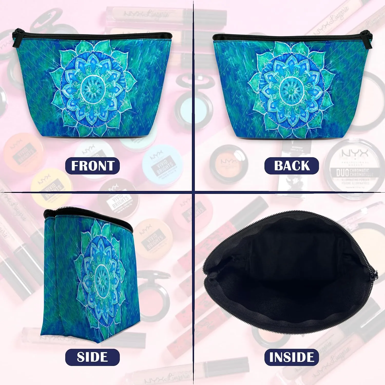 Makeup Bag Abstract Blue Mandala Cosmetic Bag for Women, Waterproof Large Capacity Travel Toiletry Organizer 9.55.9 Inch
