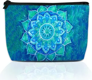 Makeup Bag Abstract Blue Mandala Cosmetic Bag for Women, Waterproof Large Capacity Travel Toiletry Organizer 9.55.9 Inch