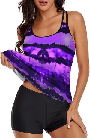 MARZXIN Tankini Swimsuit for Women Floral Two Piece Bathing Suit Swimwear Tank Top Swimwear with Boyshorts
