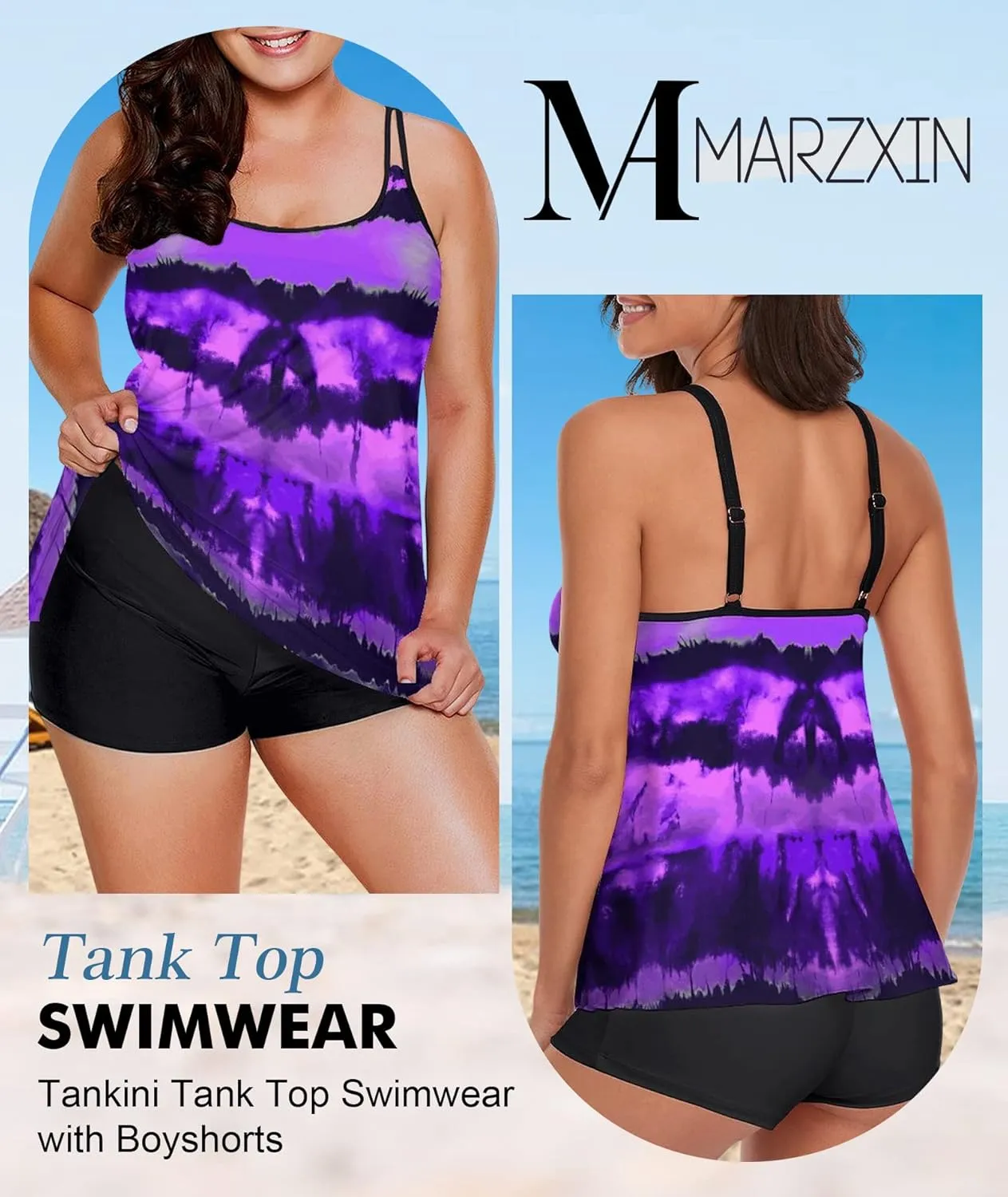 MARZXIN Tankini Swimsuit for Women Floral Two Piece Bathing Suit Swimwear Tank Top Swimwear with Boyshorts