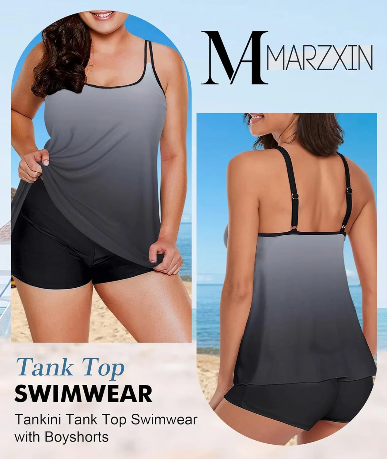 MARZXIN Tankini Swimsuit for Women Floral Two Piece Bathing Suit Swimwear Tank Top Swimwear with Boyshorts