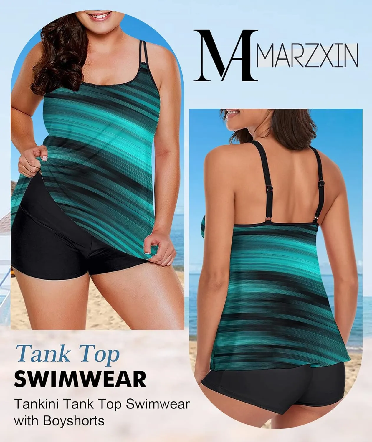 MARZXIN Tankini Swimsuit for Women Floral Two Piece Bathing Suit Swimwear Tank Top Swimwear with Boyshorts