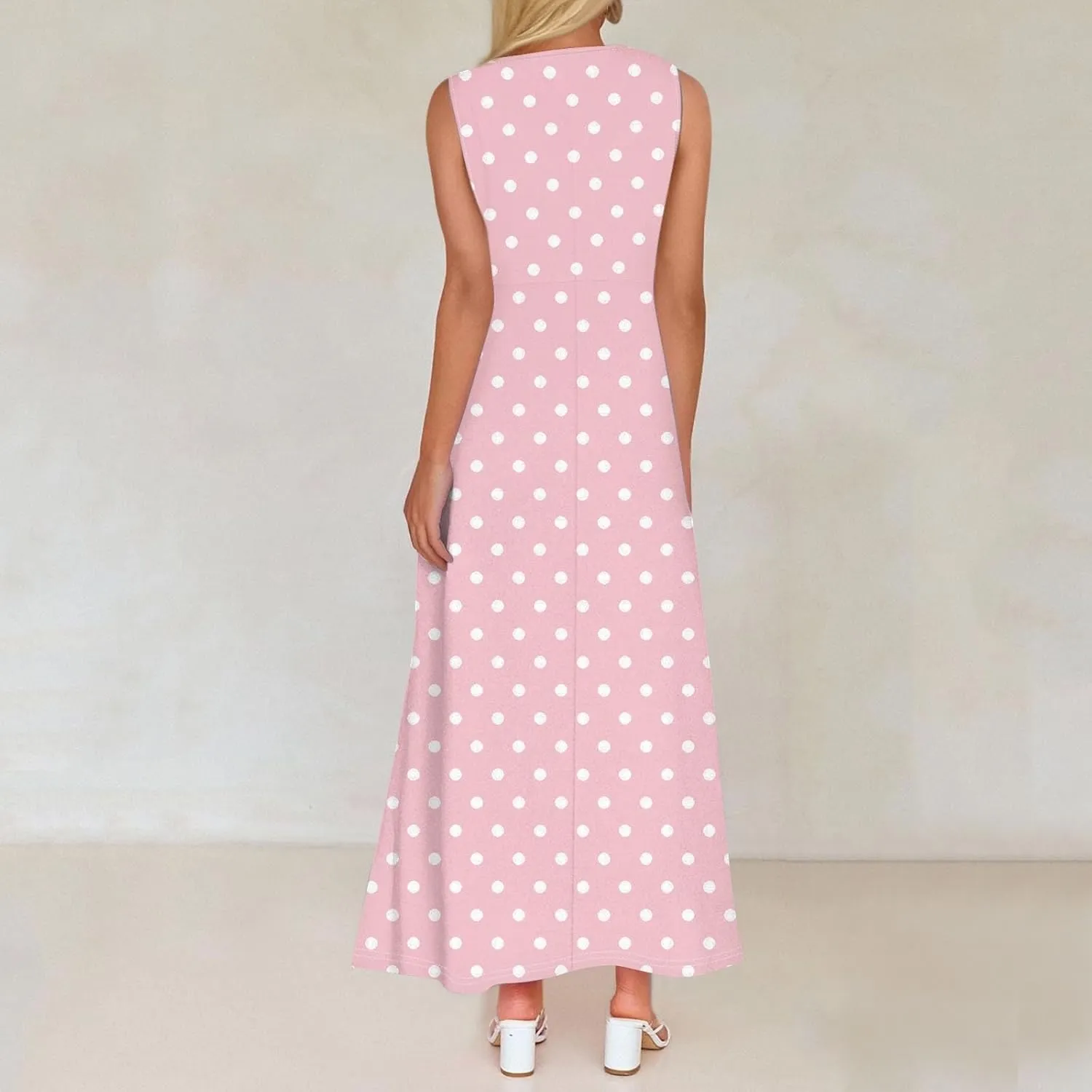 Maxi Floral Dresses for Women 2025 Vacation Sleeveless V Neck Sundress Ruffle Flowy Swing A Line Dresses Frocks