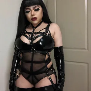 'Meet the Creeper' wet look mesh harness bodysuit