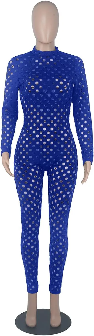 MENCCINO Sexy Club Outfits for Women One Piece Jumpsuits Long Sleeve Bodysuits Bodycon Leggings Pants Suits