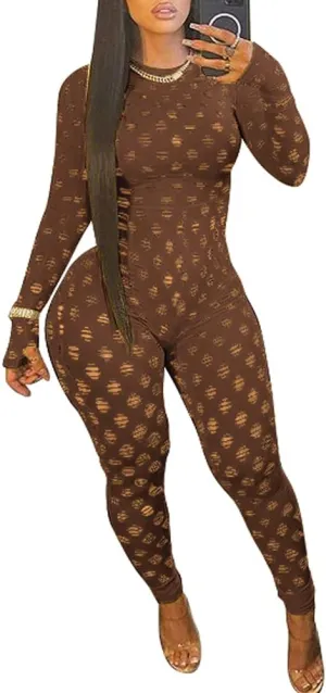 MENCCINO Sexy Club Outfits for Women One Piece Jumpsuits Long Sleeve Bodysuits Bodycon Leggings Pants Suits
