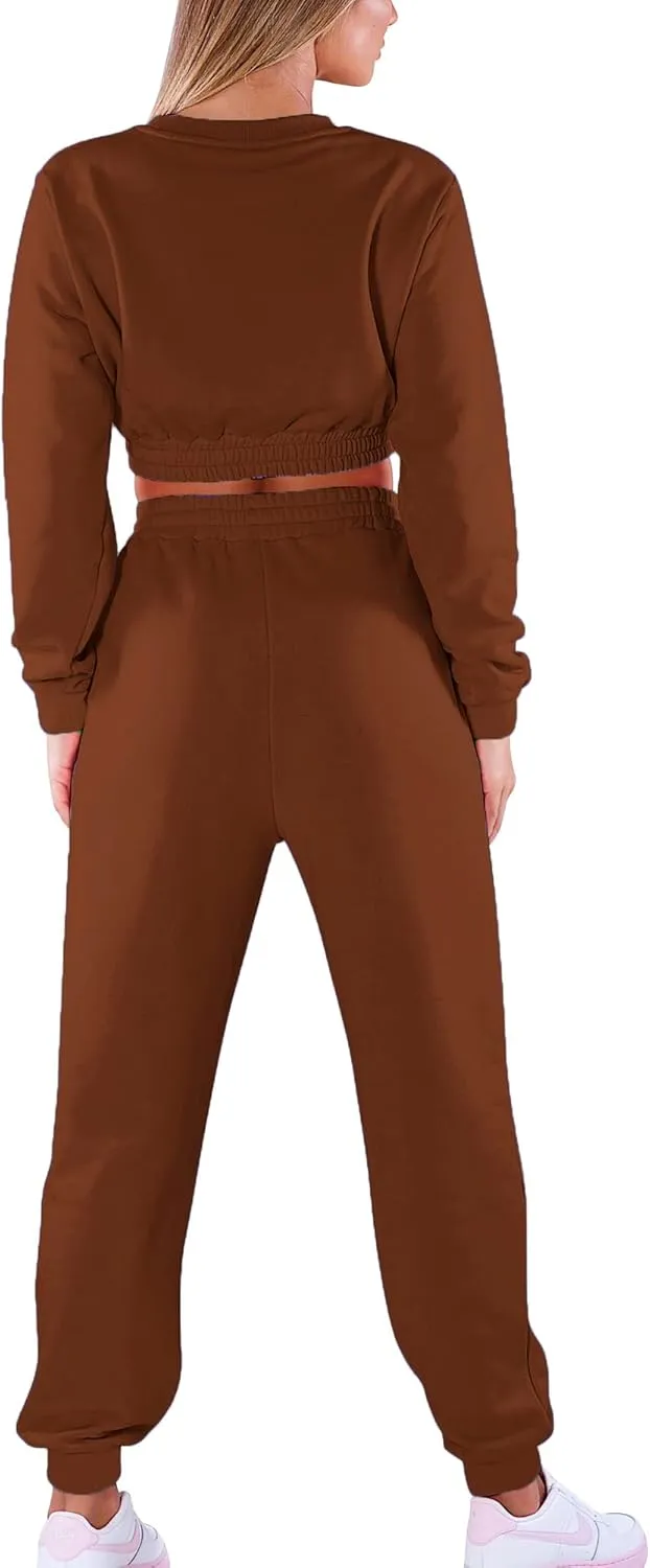 Mokoru Women's Workout 2 Piece Outfits Tracksuit Long Sleeve Crop Tops Joggers Pants Sets Sweatsuits