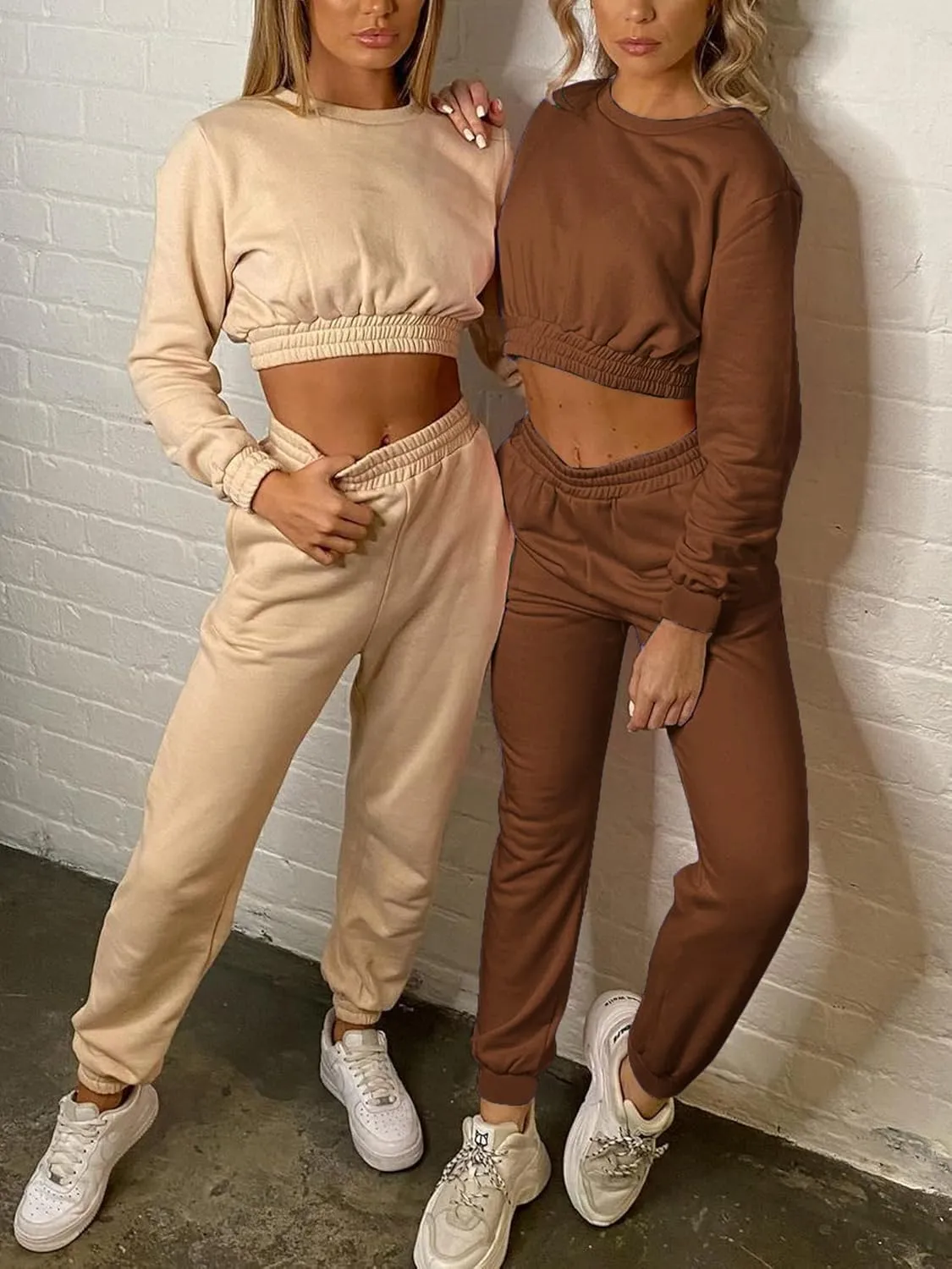 Mokoru Women's Workout 2 Piece Outfits Tracksuit Long Sleeve Crop Tops Joggers Pants Sets Sweatsuits