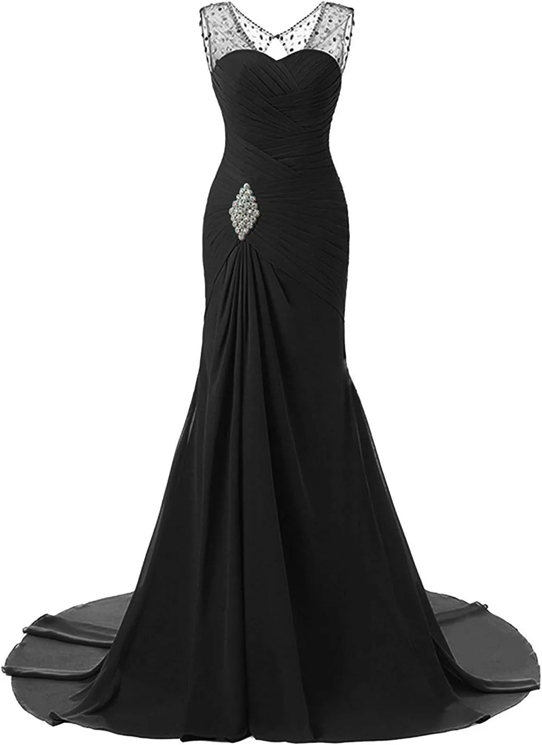 Monalia Women's Chiffon Bridesmaid Dress Long V-Neck Evening Party Gown B24 Black 2