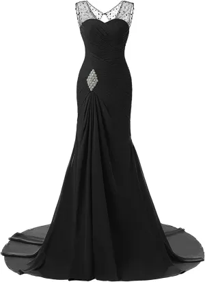Monalia Women's Chiffon Bridesmaid Dress Long V-Neck Evening Party Gown B24 Black 2