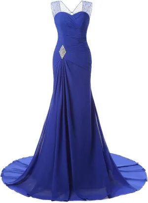 Monalia Women's Chiffon Bridesmaid Dress Long V-Neck Evening Party Gown B24 Royal Blue Custom Size