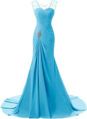 Monalia Women's Chiffon Bridesmaid Dress Long V-Neck Evening Party Gown B24 Sky Blue 14