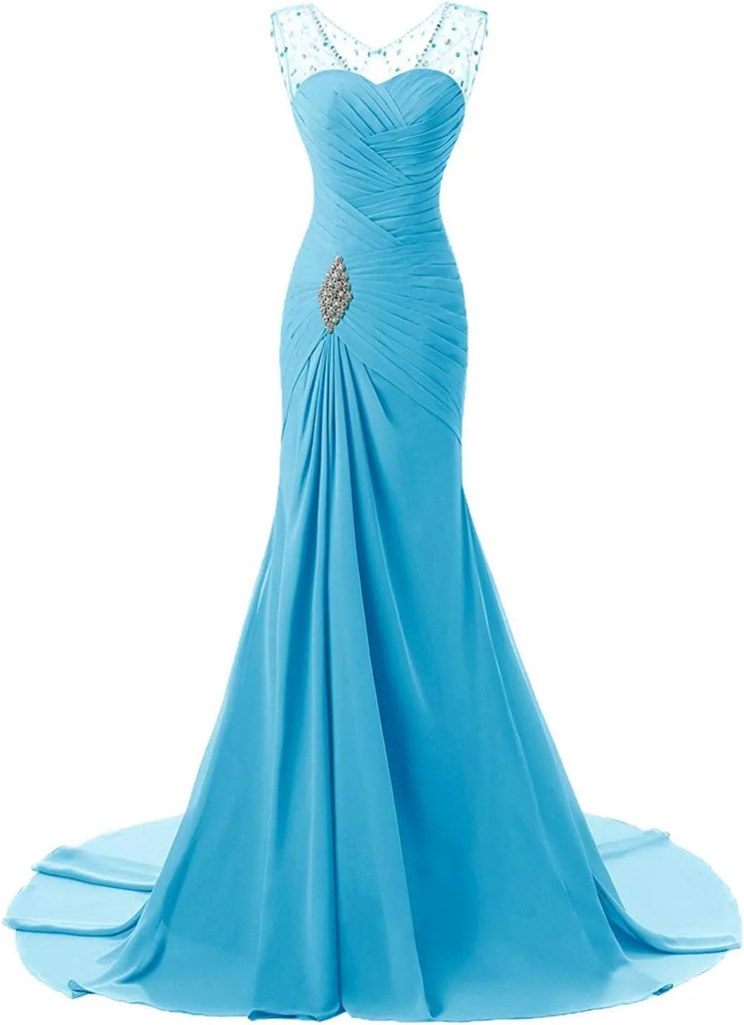 Monalia Women's Chiffon Bridesmaid Dress Long V-Neck Evening Party Gown B24 Sky Blue 14