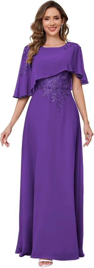 Mother of The Bride Dresses for Wedding with Cape Sleeves Lace Appliques Formal Mother of The Groom Dress