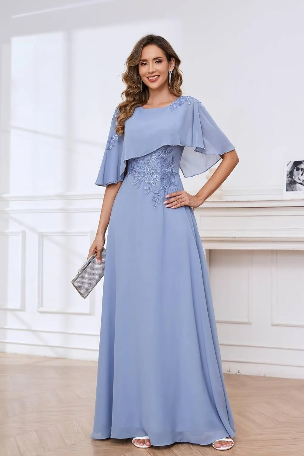 Mother of The Bride Dresses for Wedding with Cape Sleeves Lace Appliques Formal Mother of The Groom Dress