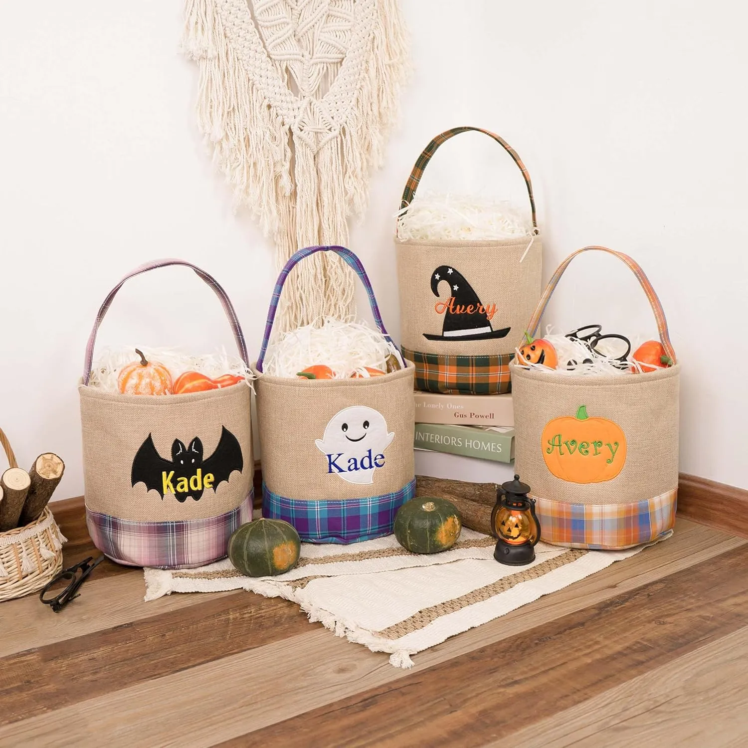 MT WORLD Kids Trick or Treat Bucket Reusable Canvas Tote Bag Personalized Candy Bucket Witch Hat Basket for Halloween Party Favor Supplies Gifts (Witch Hat)