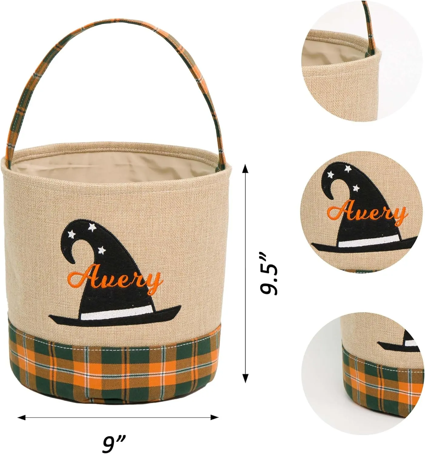 MT WORLD Kids Trick or Treat Bucket Reusable Canvas Tote Bag Personalized Candy Bucket Witch Hat Basket for Halloween Party Favor Supplies Gifts (Witch Hat)