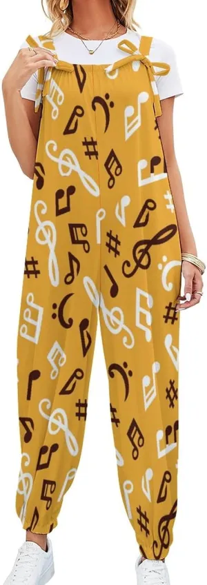Music Notes Women's Jumpsuit Sleeveless Casual Baggy Suspender Romper Harem Pants
