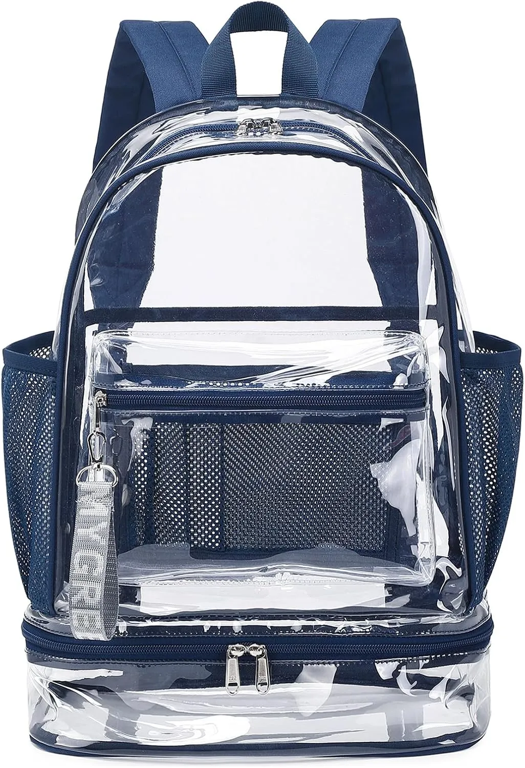 mygreen Clear Backpack with Bottom Compartment for Lunch Box or Shoes, 2-in-1 Design for School, Sports, Work, Stadium, Security, Travel, College Dark Blue