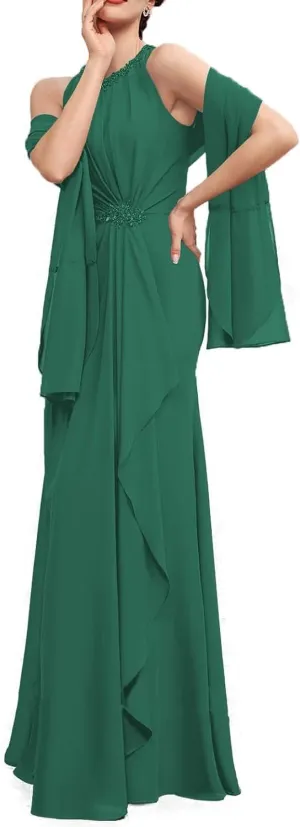 NABN Mother of The Bride Dresses 2Pcs with Rhinestone Buckle Wedding Guest Dresses with Jacket Formal Evening Dresses Chiffon