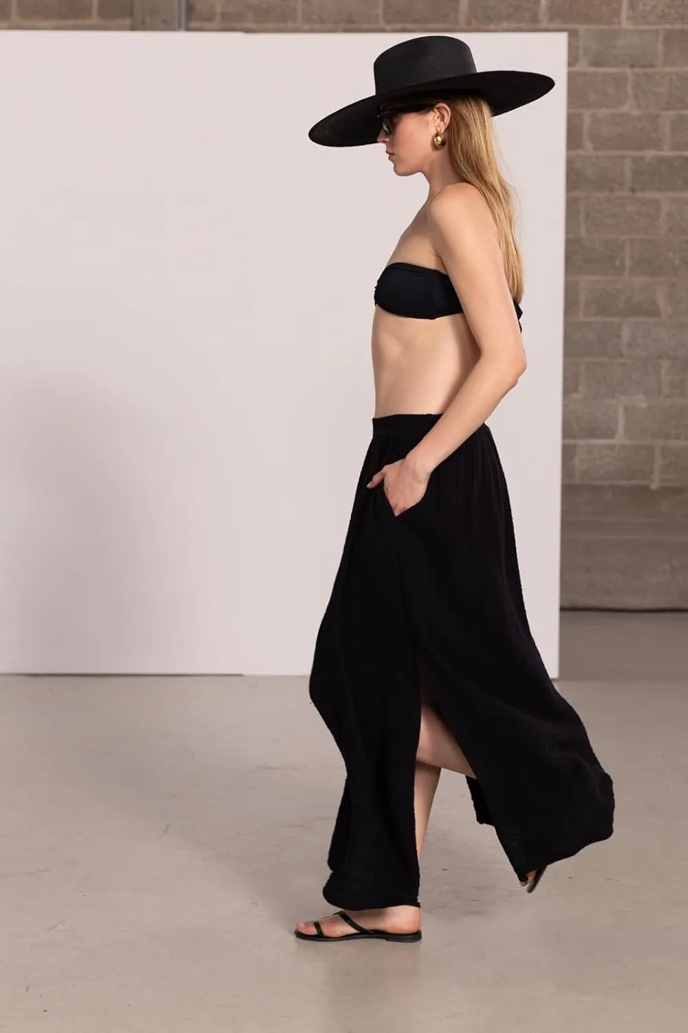 Natural Cover Up 100% Cotton Side Slit Maxi Skirt Swimsuit Coverup for Women, Effortlessly Elegant and Stylish Beachwear