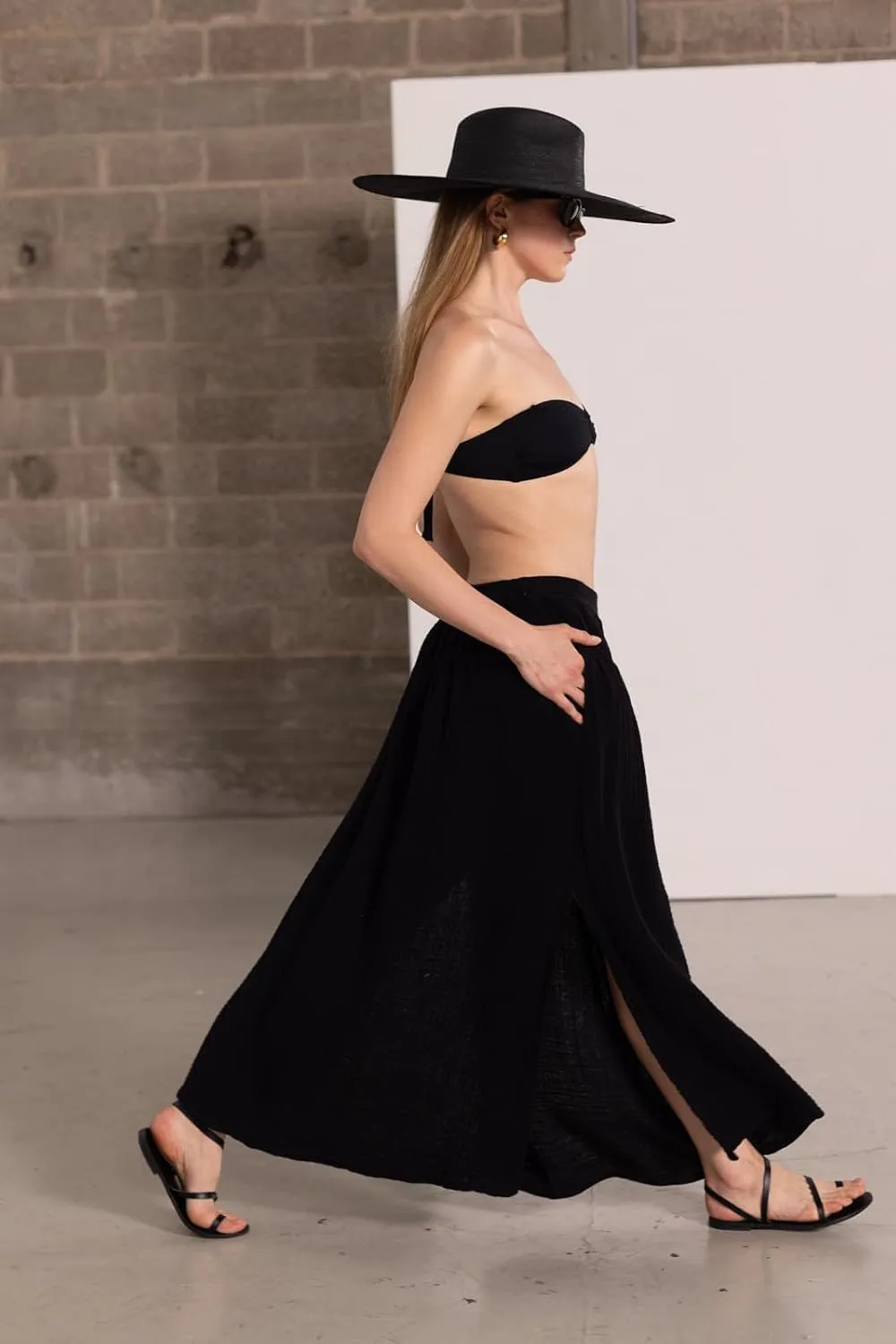Natural Cover Up 100% Cotton Side Slit Maxi Skirt Swimsuit Coverup for Women, Effortlessly Elegant and Stylish Beachwear