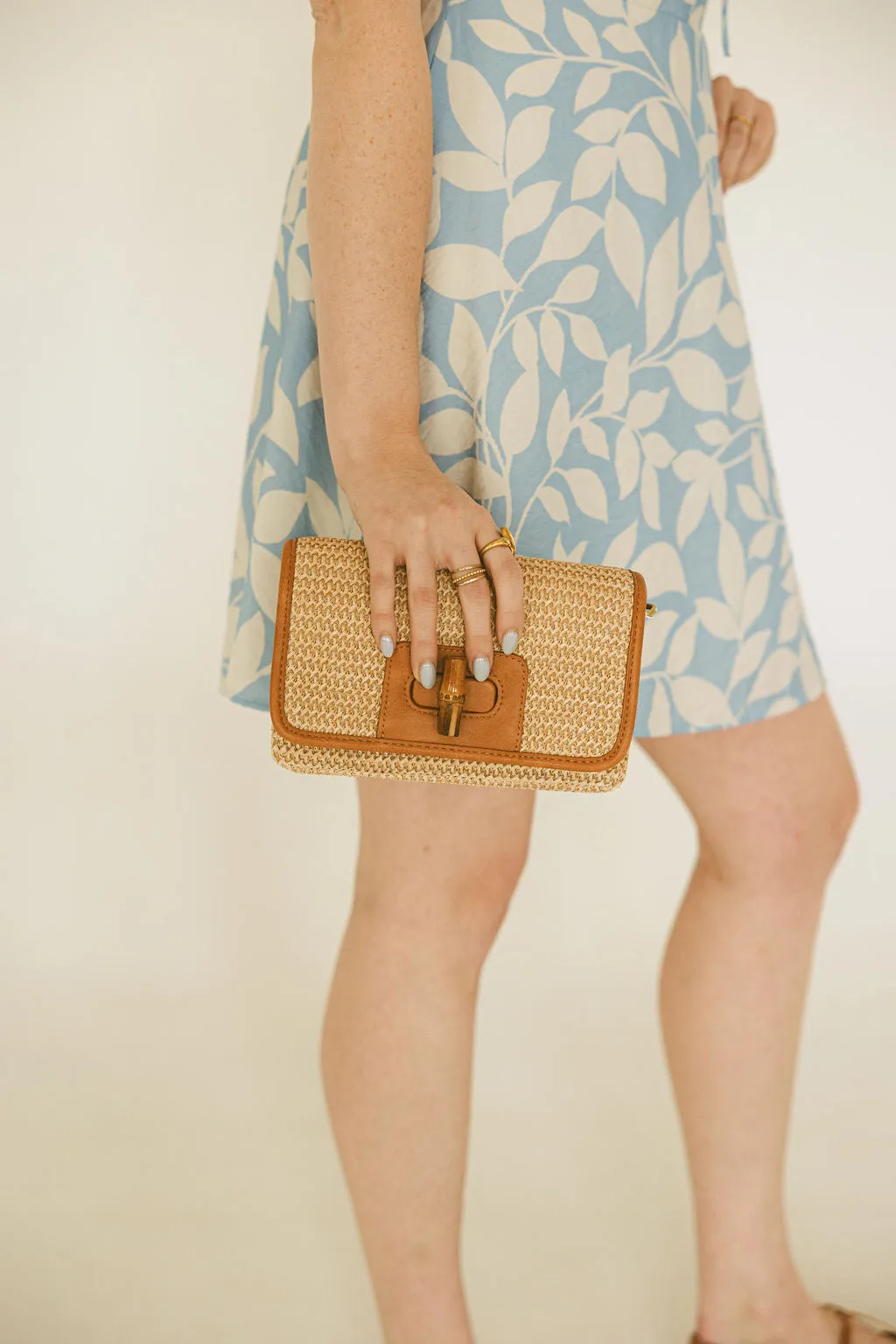 Natural Straw Bonnie Mini Organizer Bamboo Turnlock Crossbody