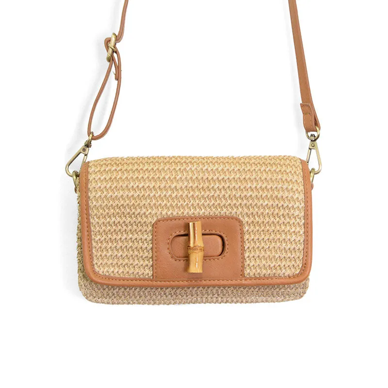 Natural Straw Bonnie Mini Organizer Bamboo Turnlock Crossbody