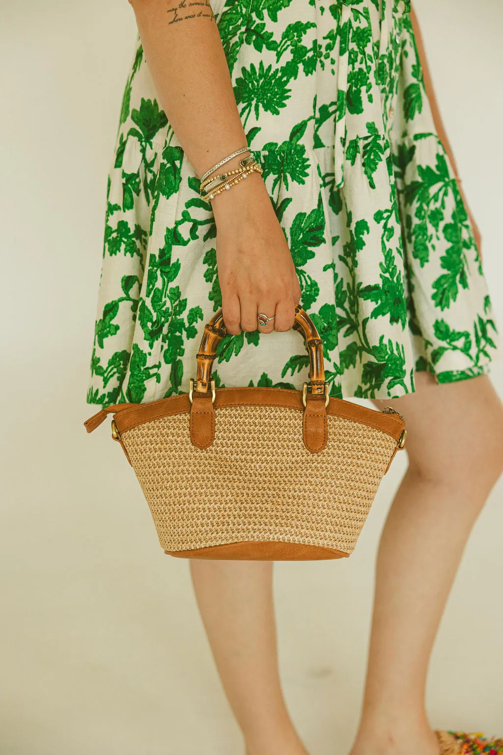 Natural Straw Millie Bamboo Handle Basket Crossbody
