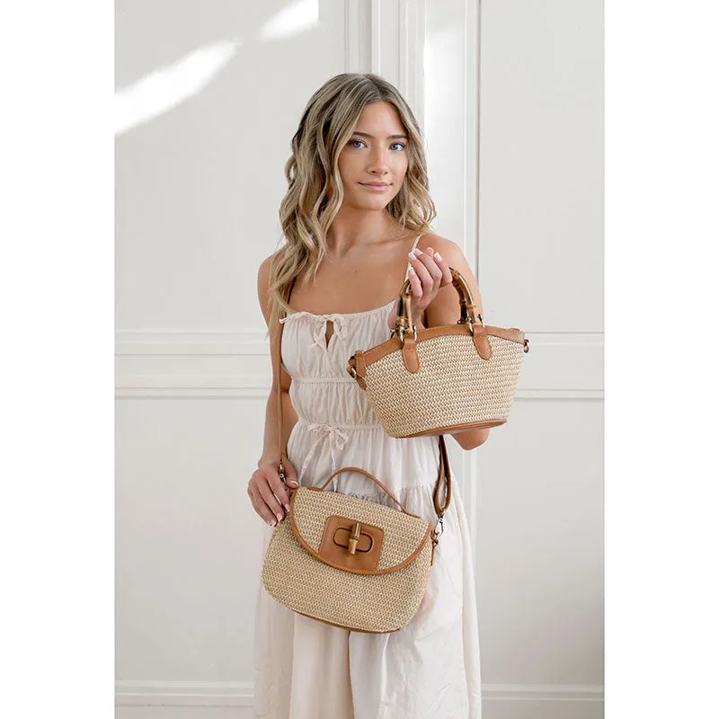 Natural Straw Millie Bamboo Handle Basket Crossbody