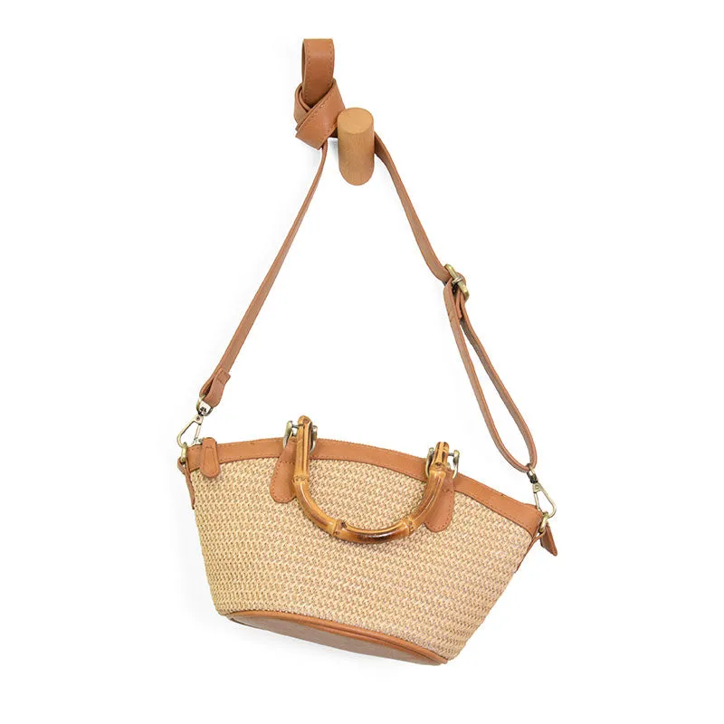 Natural Straw Millie Bamboo Handle Basket Crossbody