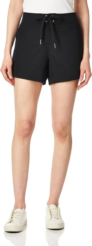 Nautica Women's Standard Solid 4.5" Core Stretch Quick Dry Board Short Swimsuit Bottom Adjustable Drawstring Waistband Cord