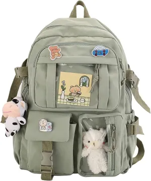 New Aesthetic Backpack Kawaii Backpack with Badge Pins Keychain Pendant Light Weight Travel Backpack