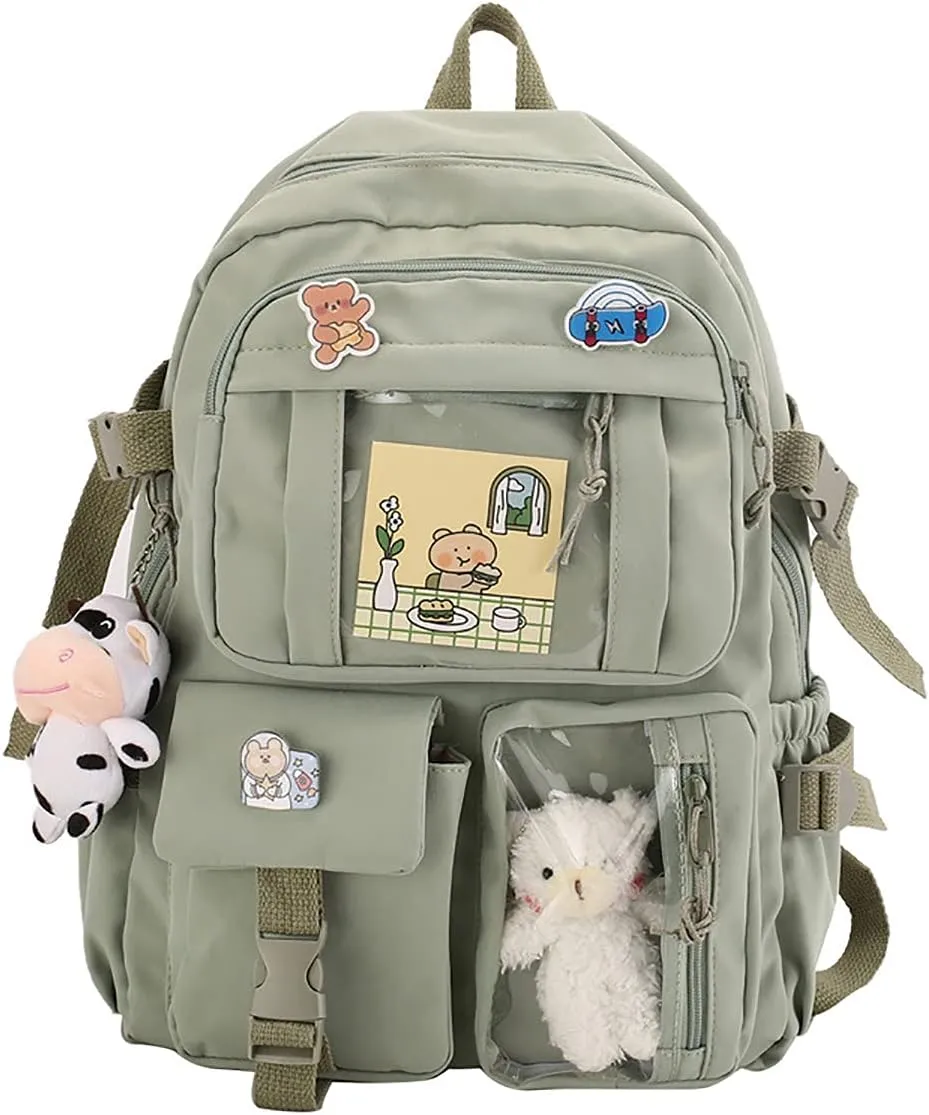 New Aesthetic Backpack Kawaii Backpack with Badge Pins Keychain Pendant Light Weight Travel Backpack