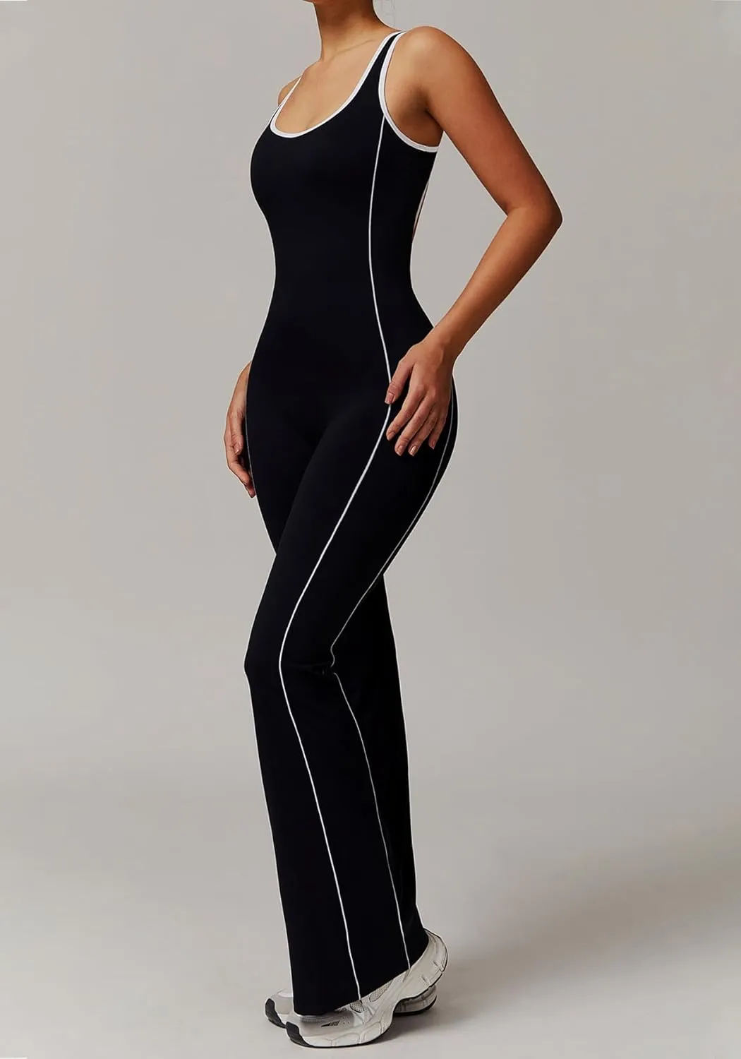 NRTHYE Women Casual Bodycon Flared jumpsuits Sleeveless Sexy Backless Workout One Piece Jumpsuit Yoga Bodysuit Romper